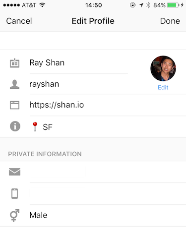 Instagram’s Edit Profile screen