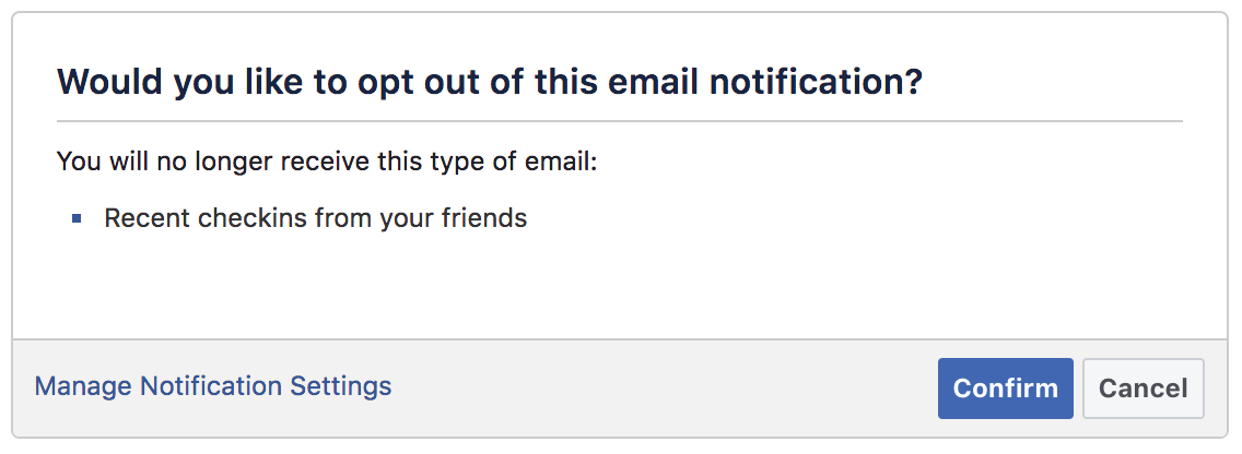 Opting out of Facebook email notification