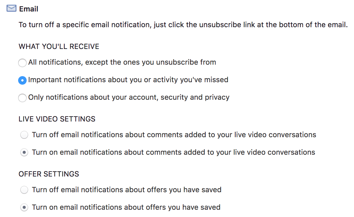 Facebook Notification Settings - Email