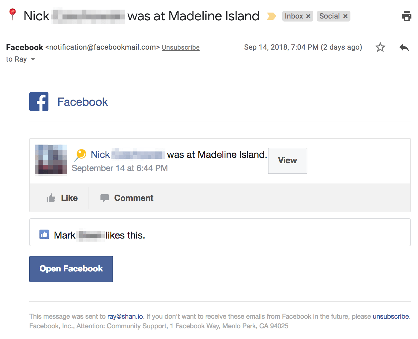 An undead Facebook email notification