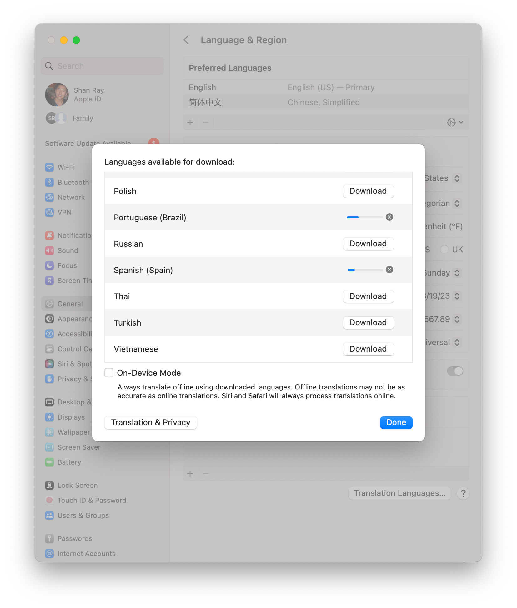 Downloading offline translation languages in macOS