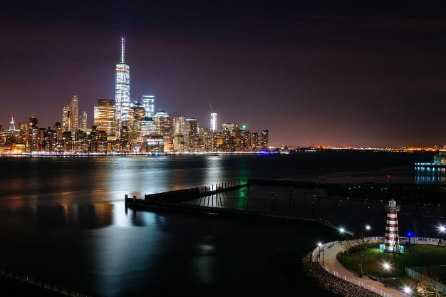 Lower Manhattan from Jersey shore.